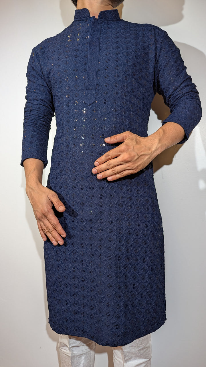 Navy Blue Chikan Kurta