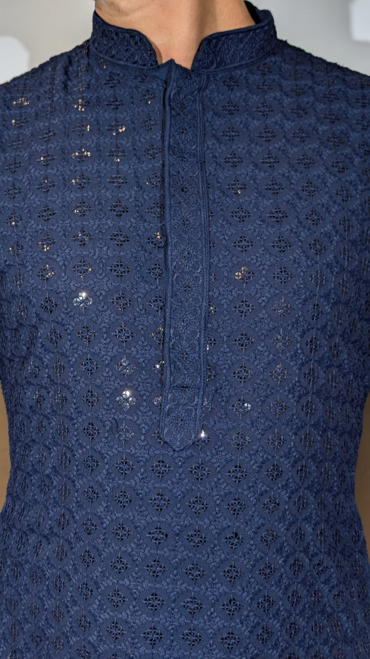 Navy Blue Chikan Kurta