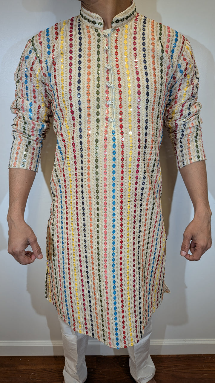 Cream With Multicolor Kurta