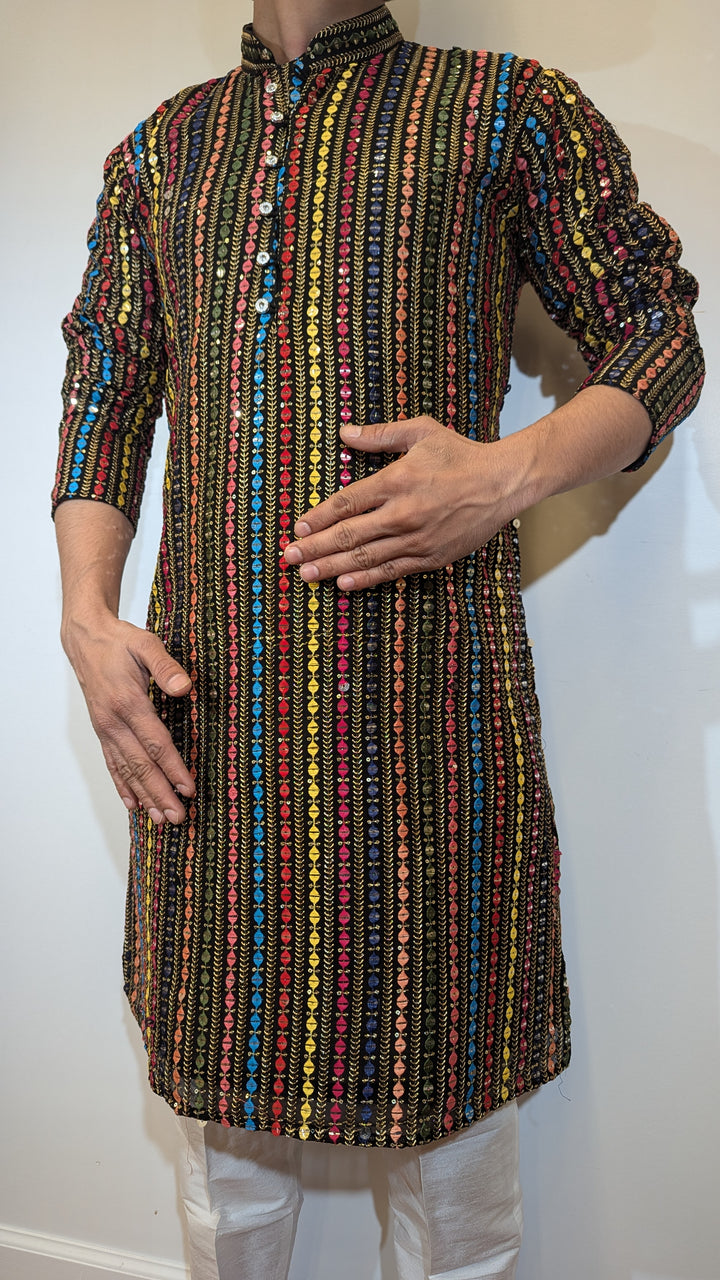 Black With Multicolor Kurta