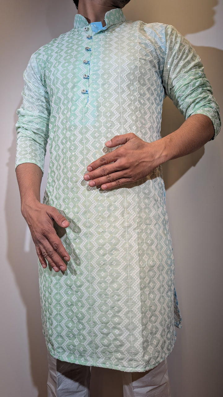 Light Seafoam Chikan Kurta