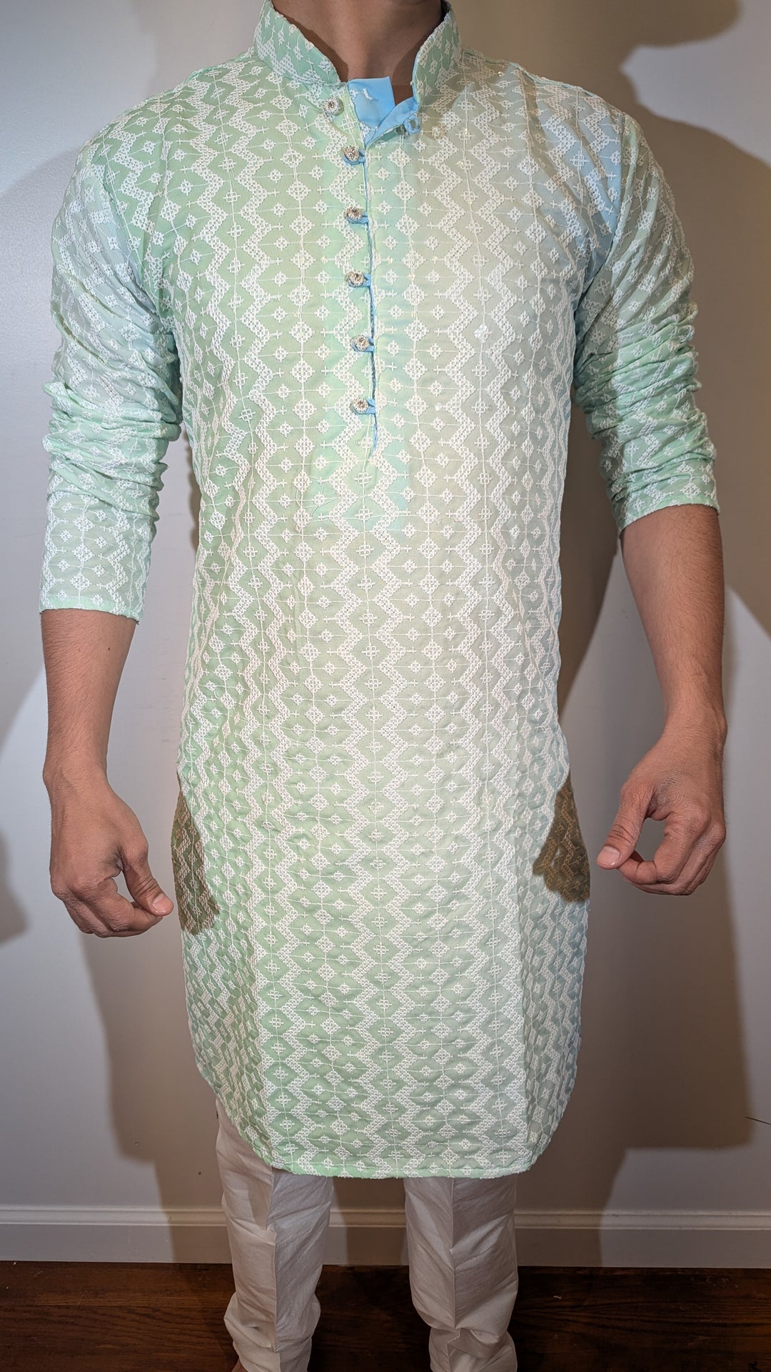 Light Seafoam Chikan Kurta