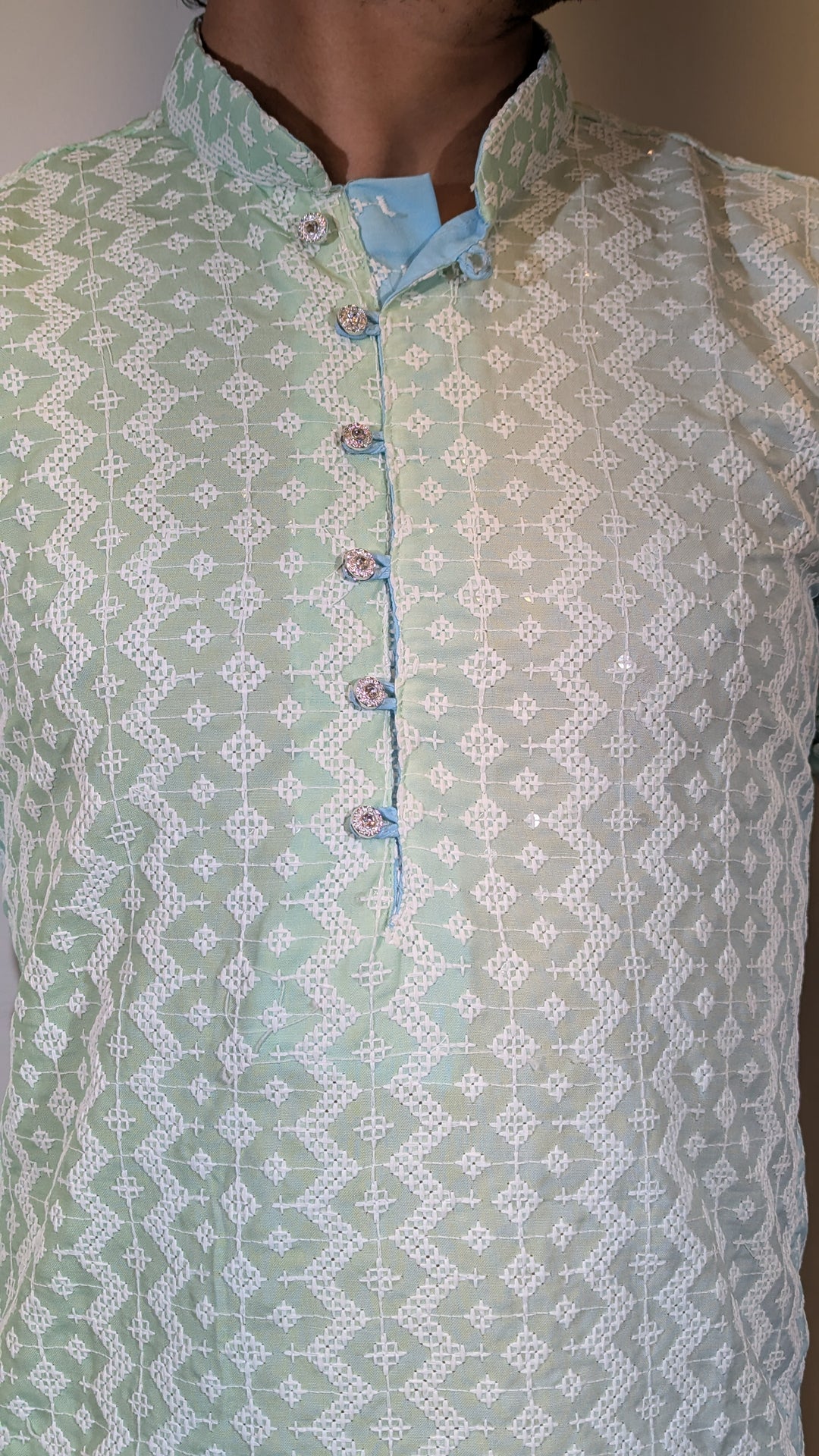 Light Seafoam Chikan Kurta