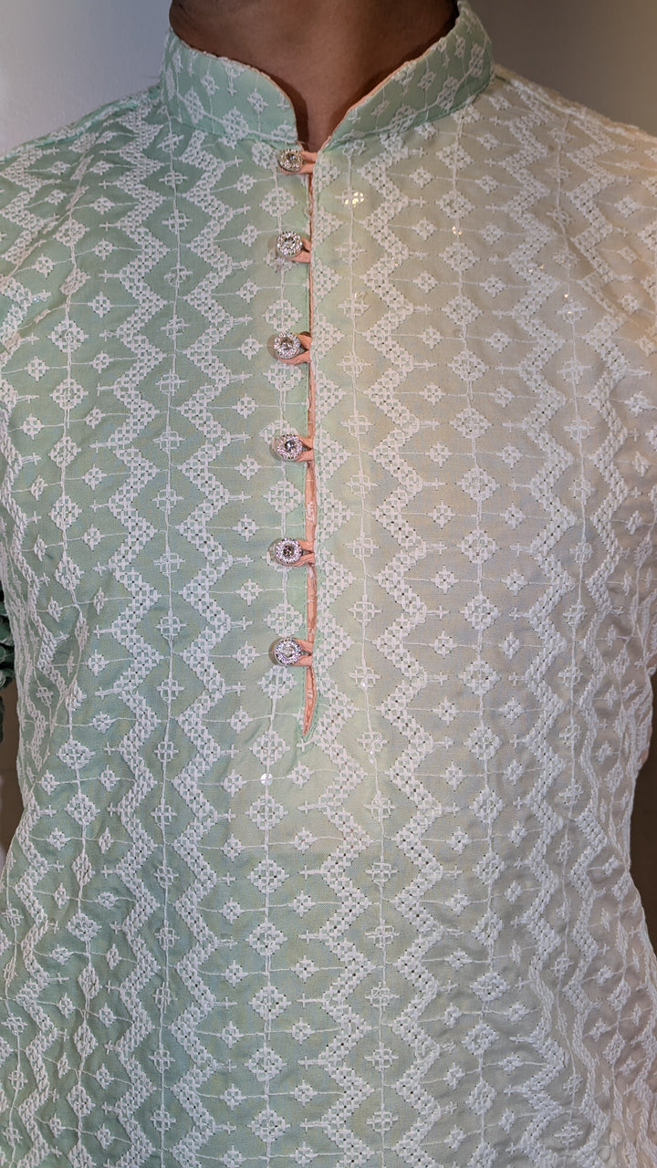 Mint Multi Chikan Kurta