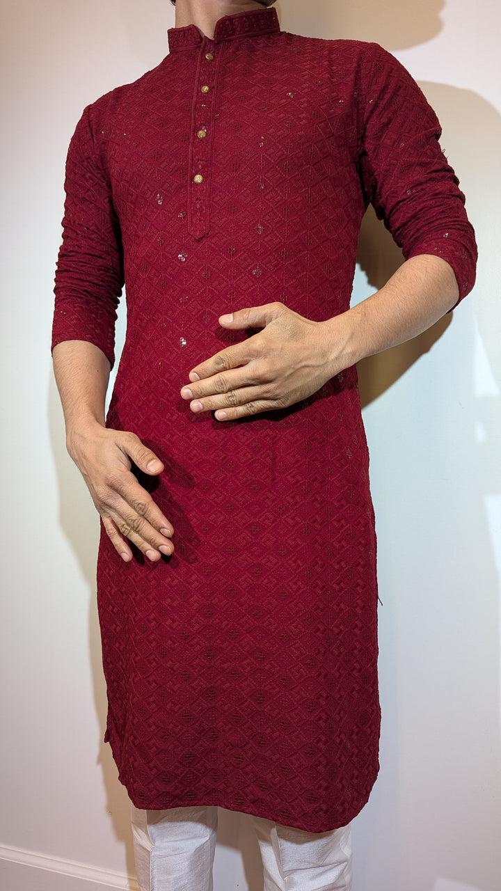 Dark Red Chikan Kurta