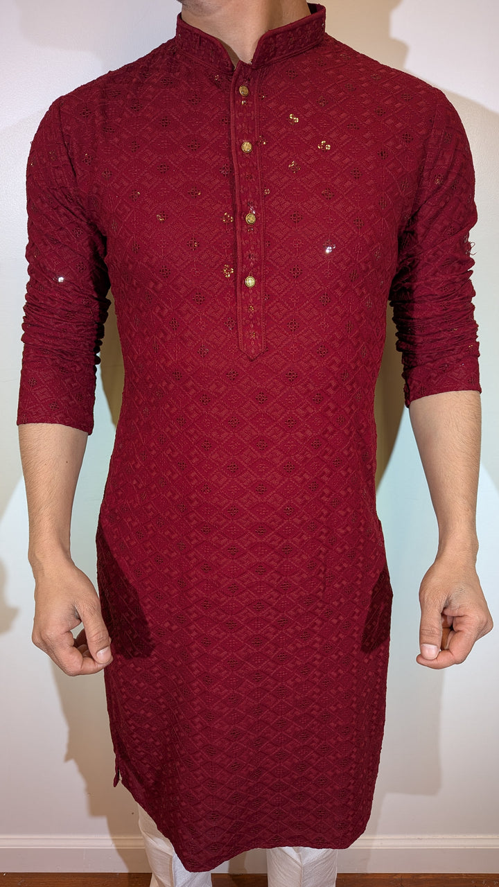 Dark Red Chikan Kurta