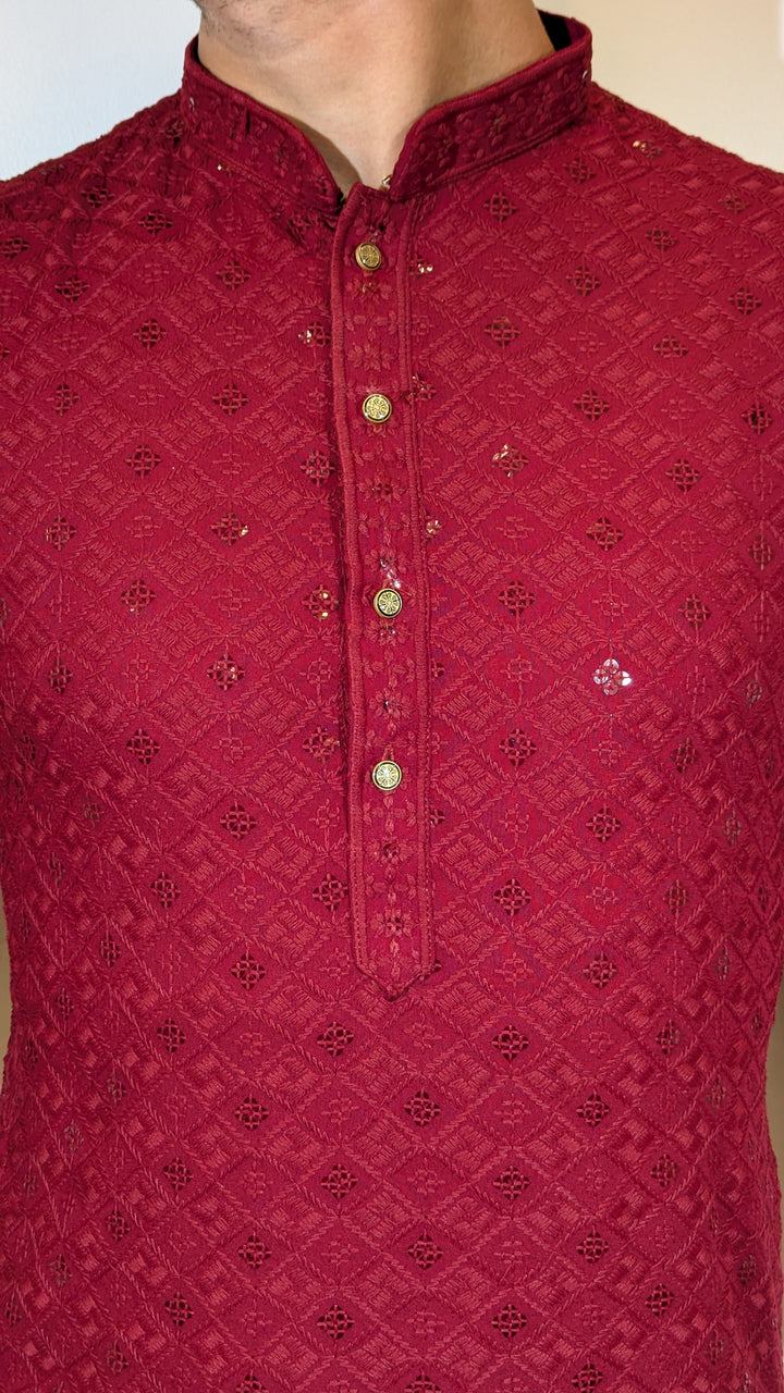 Dark Red Chikan Kurta