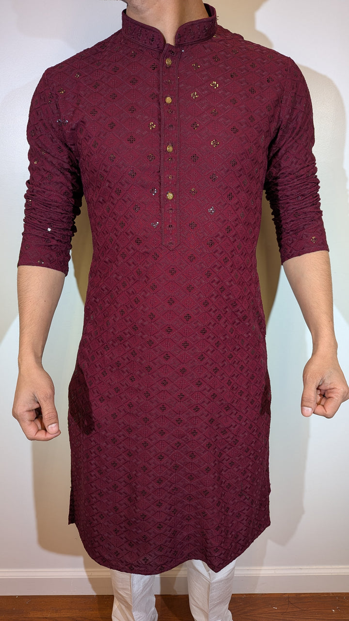 Maroon Chikankari Kurta