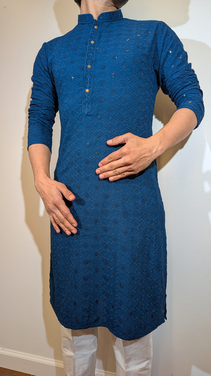 Teal Blue Chikan Kurta