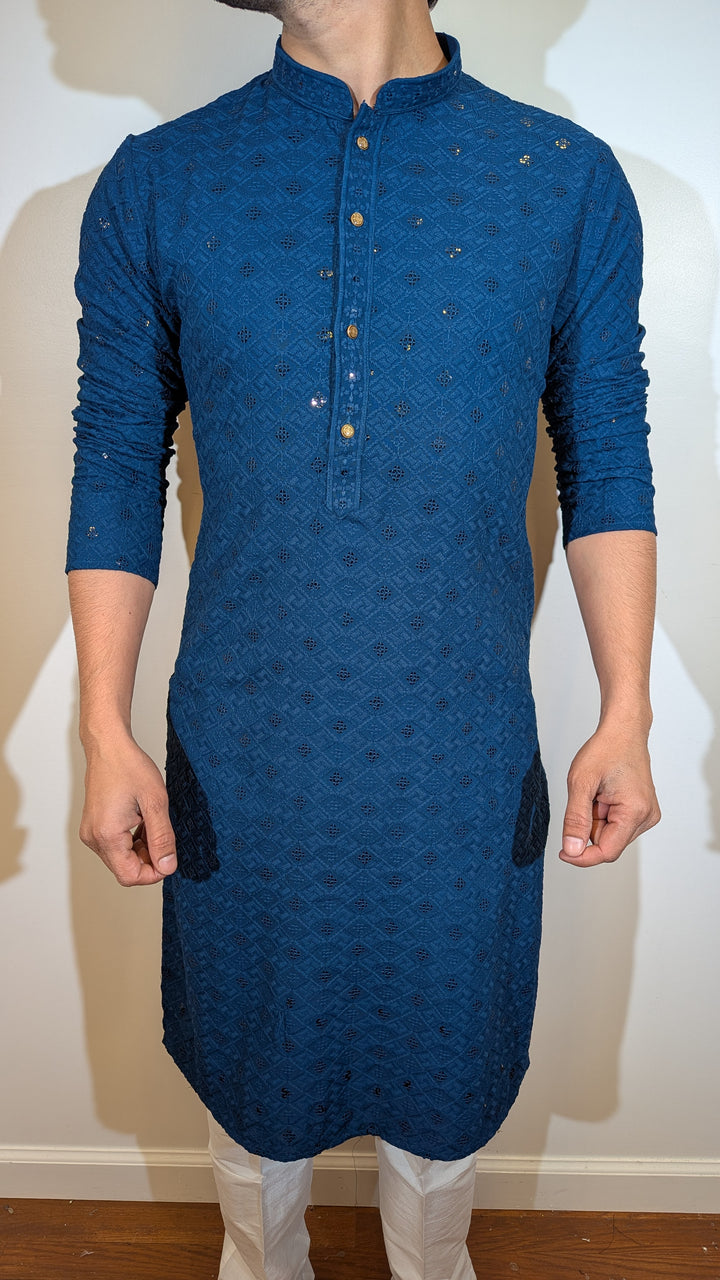 Teal Blue Chikan Kurta