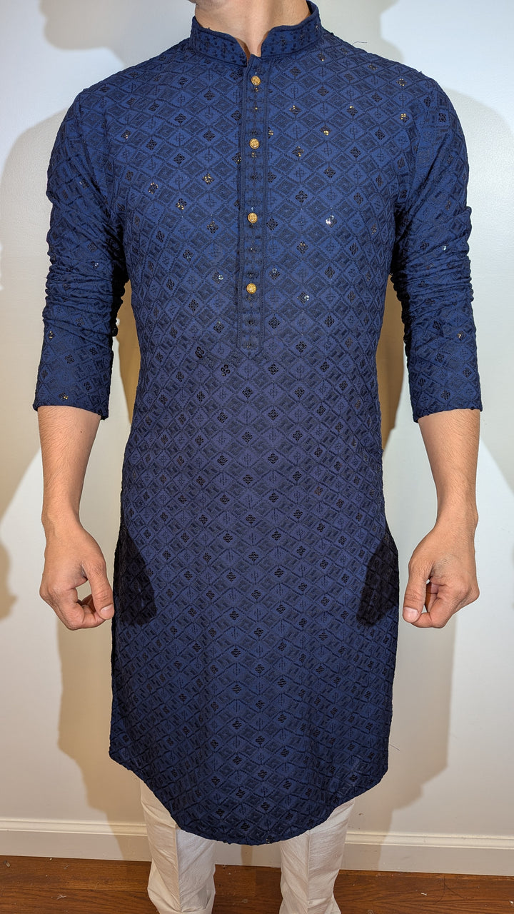 Navy Blue Chikan Kurta