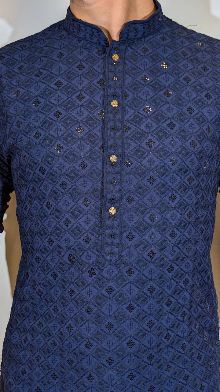 Navy Blue Chikan Kurta