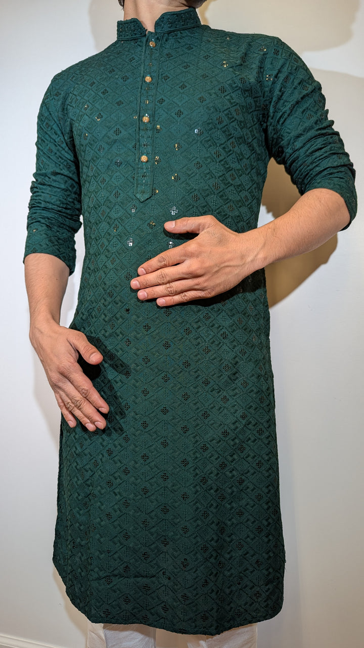 Dark Green Chikankari Kurta