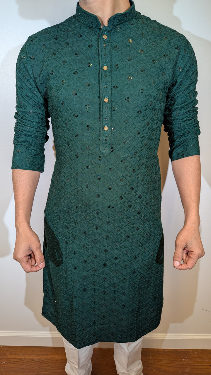 Dark Green Chikankari Kurta