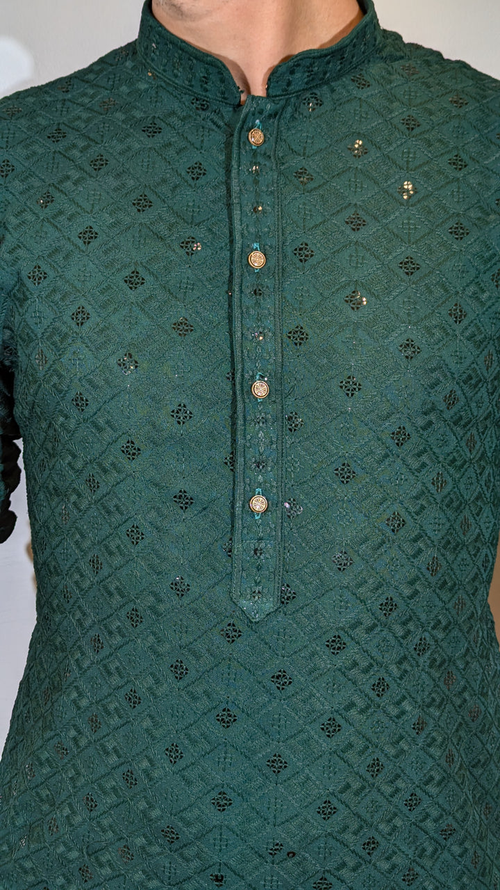 Dark Green Chikankari Kurta