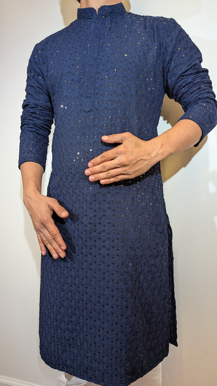 Navy Blue Chikan Kurta