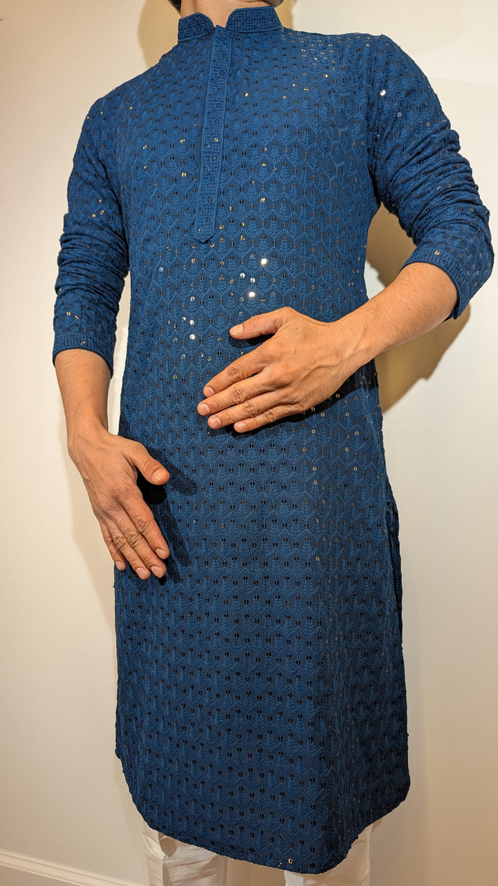 Dark Blue Chikan Kurta