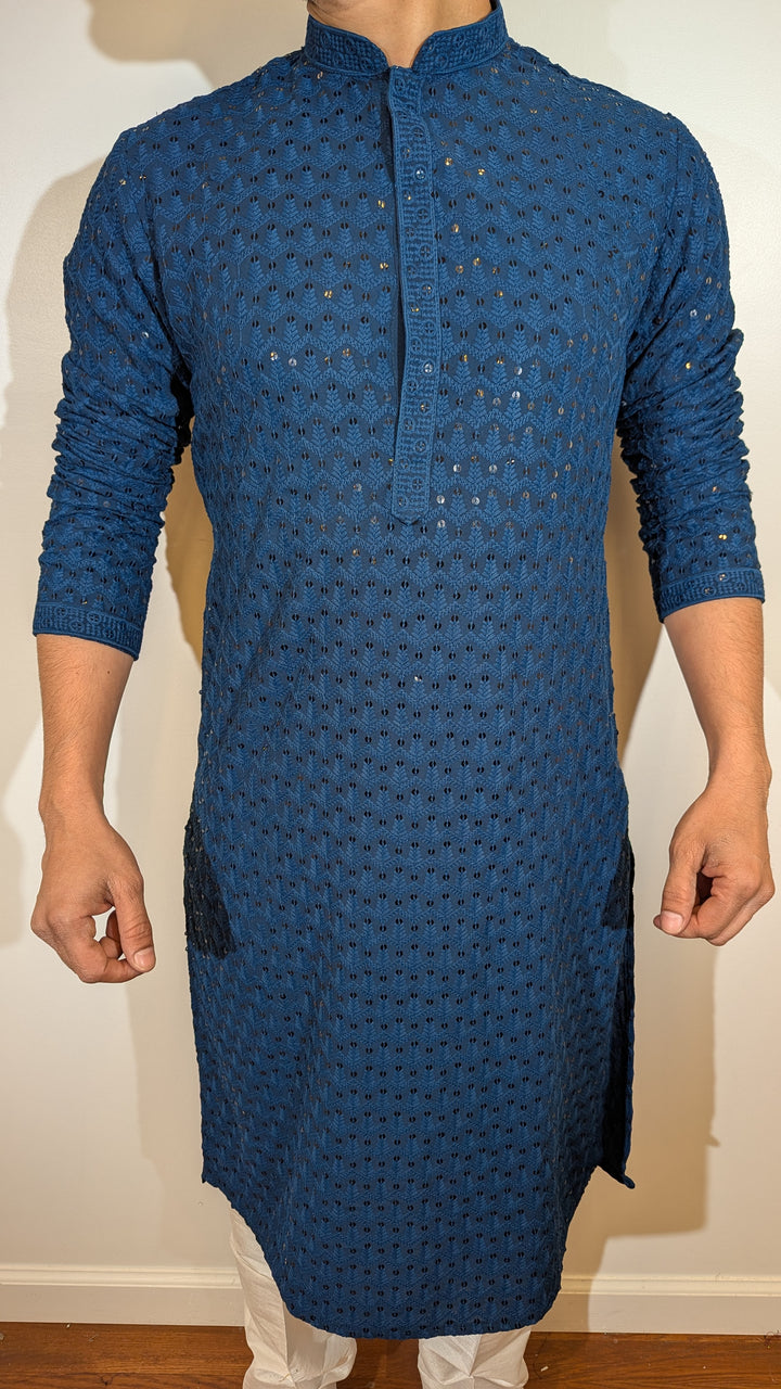 Dark Blue Chikan Kurta