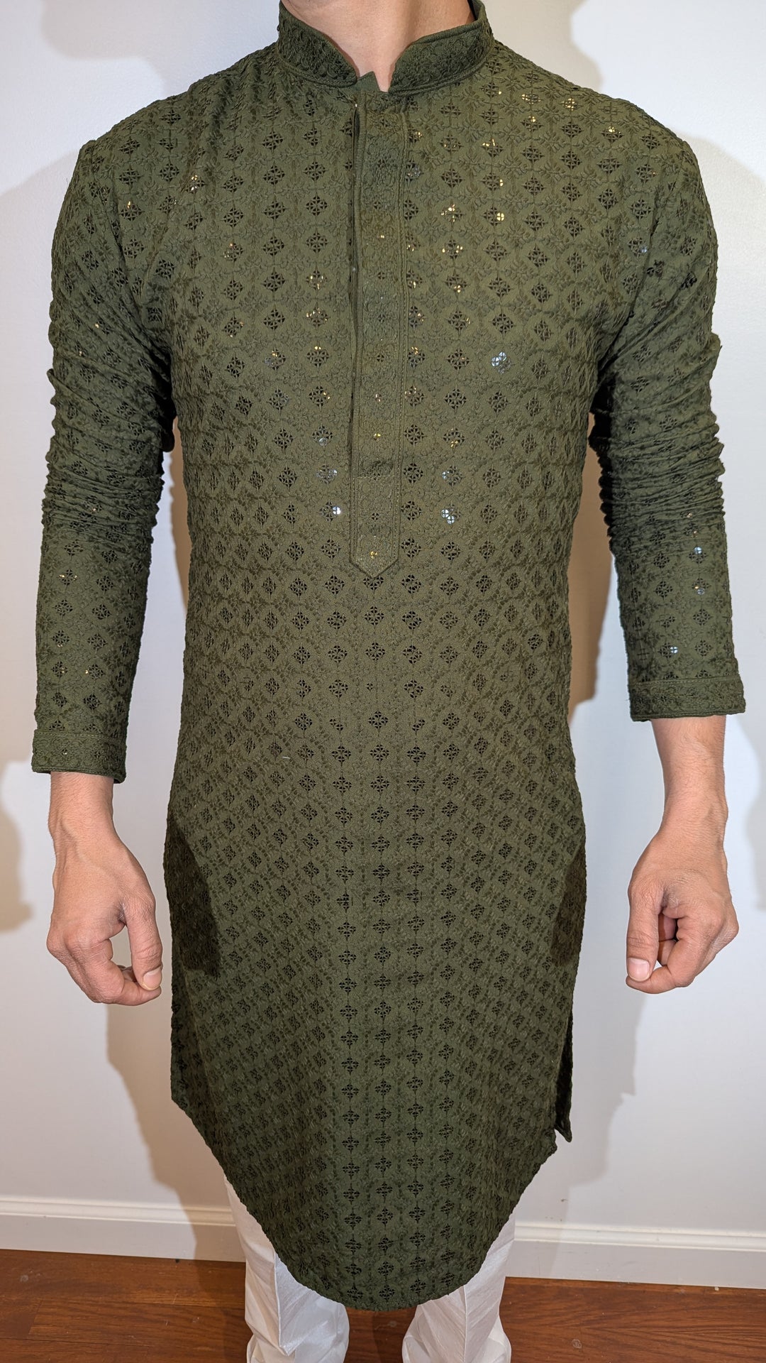 Dark Olive Chikan Kurta