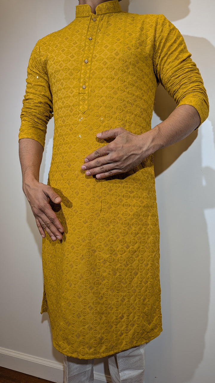 Mustard Chikankari Kurta