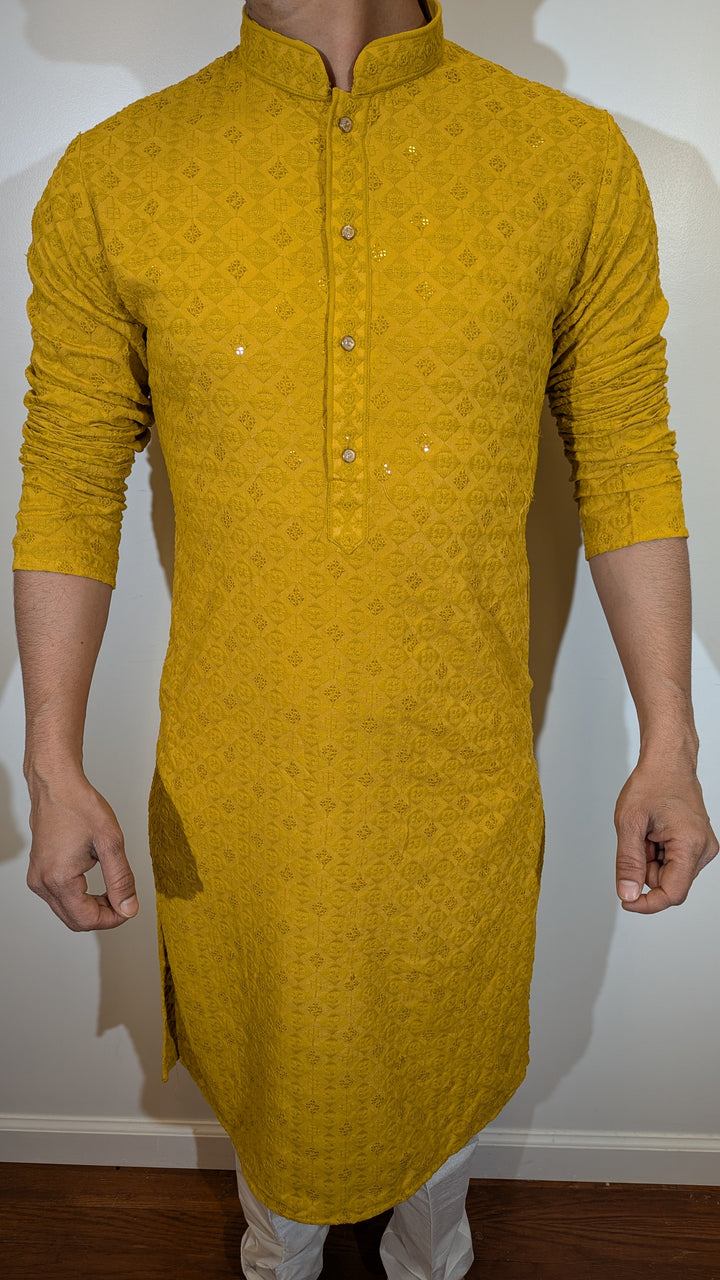 Mustard Chikankari Kurta