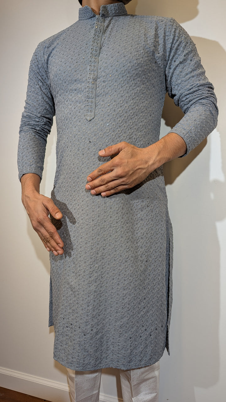 Light Grey Chikan Kurta