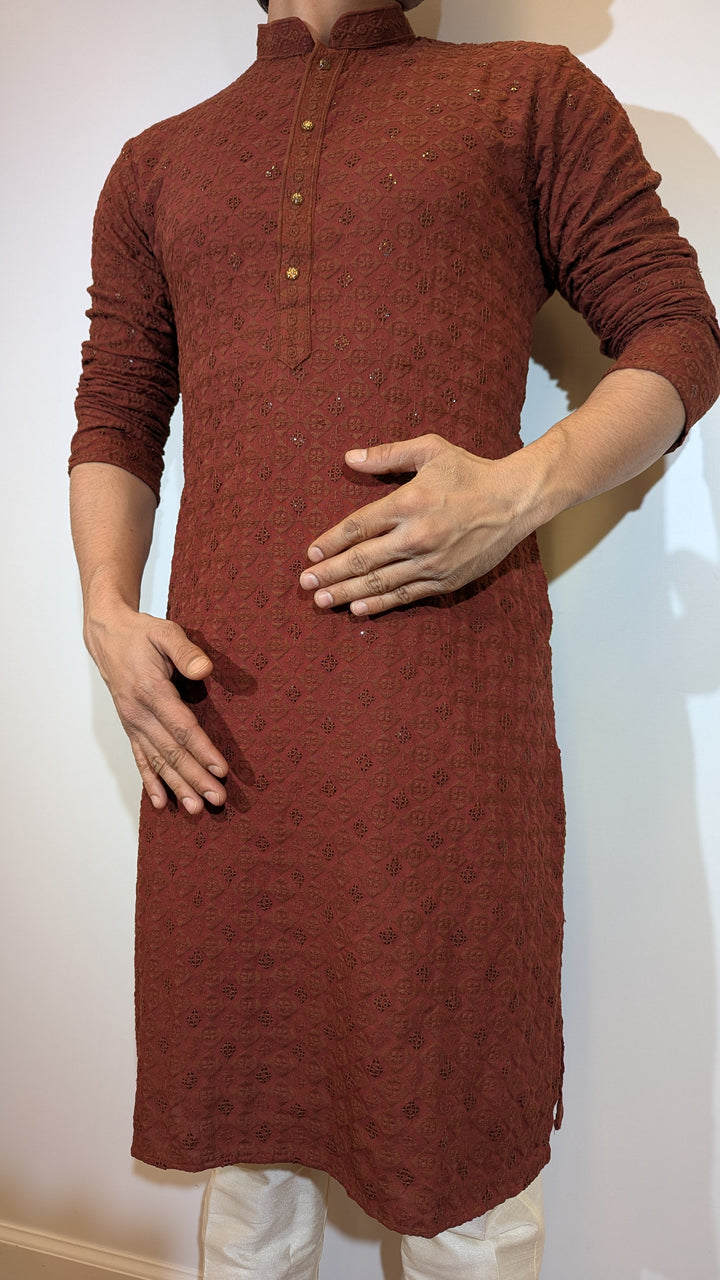 Red Brown Chikan Kurta