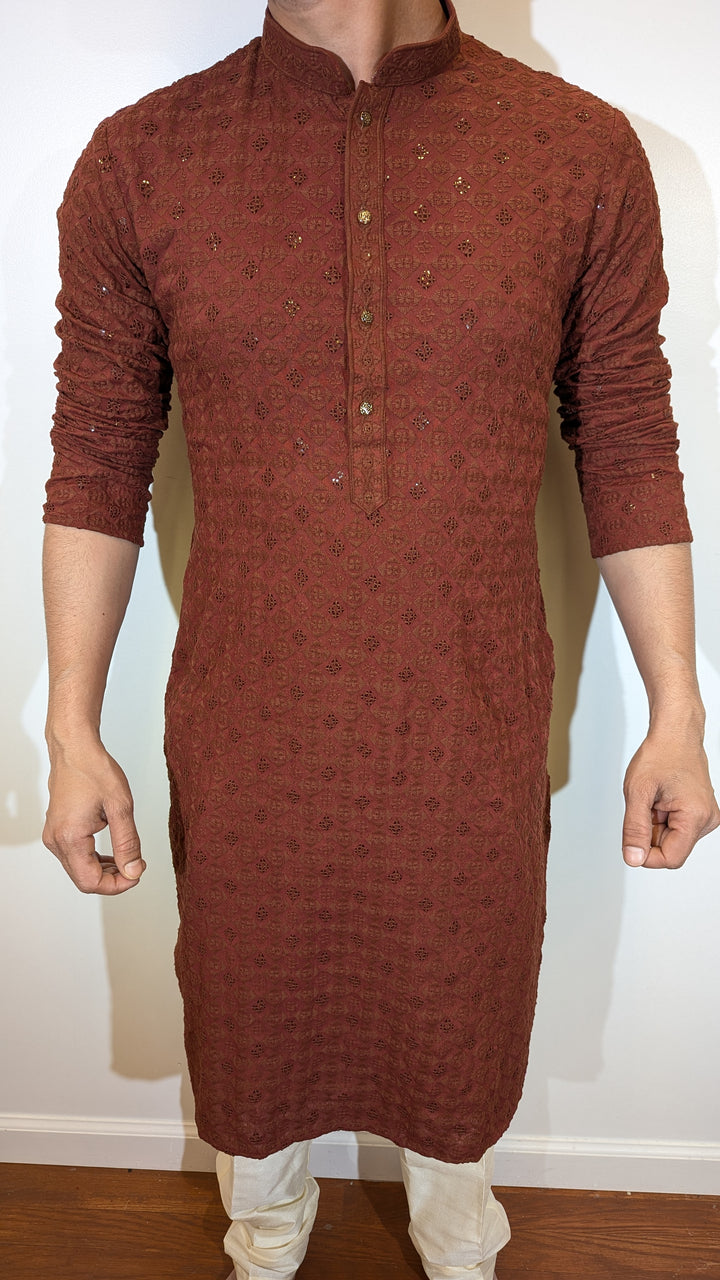 Red Brown Chikan Kurta