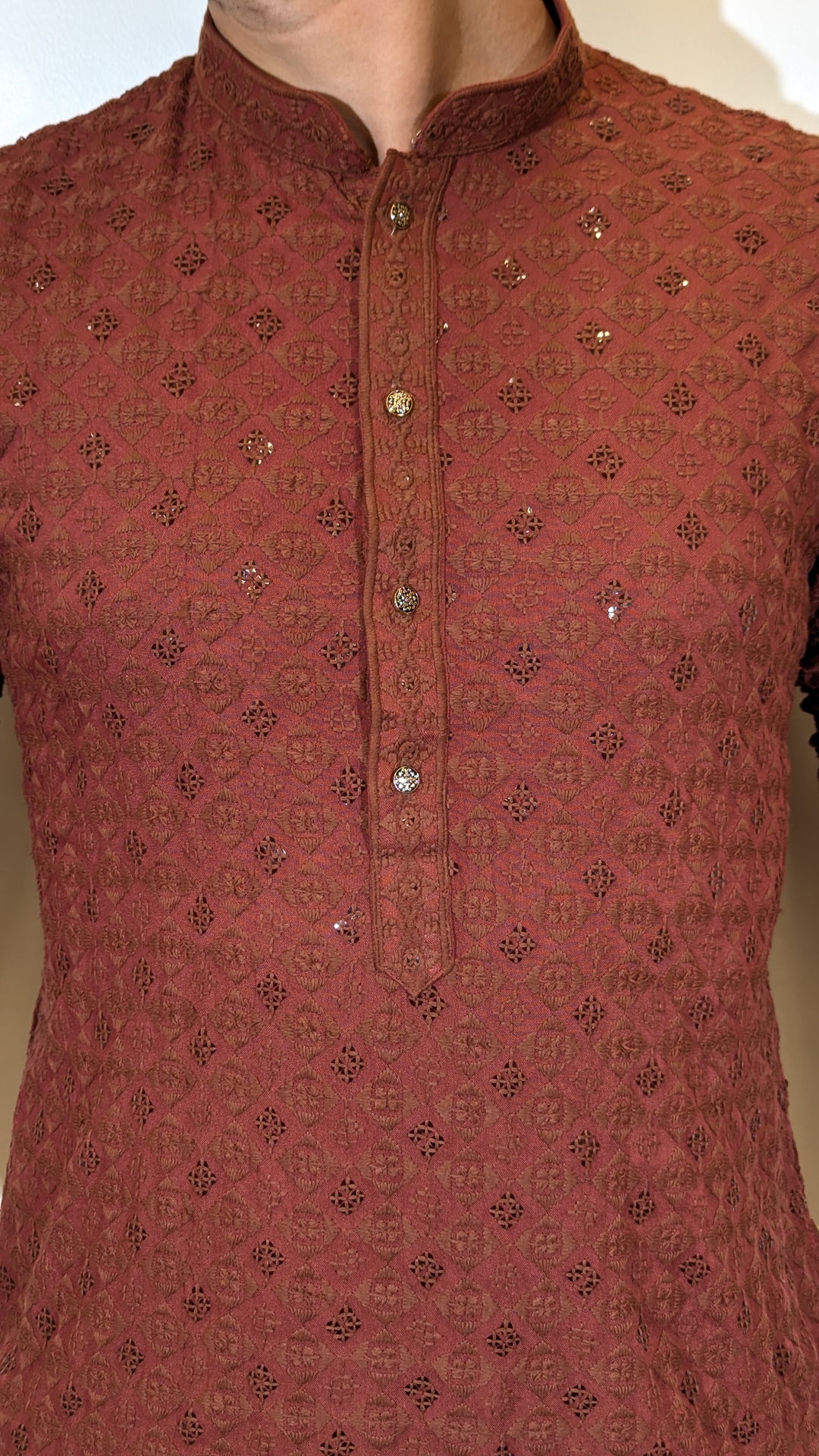 Red Brown Chikan Kurta