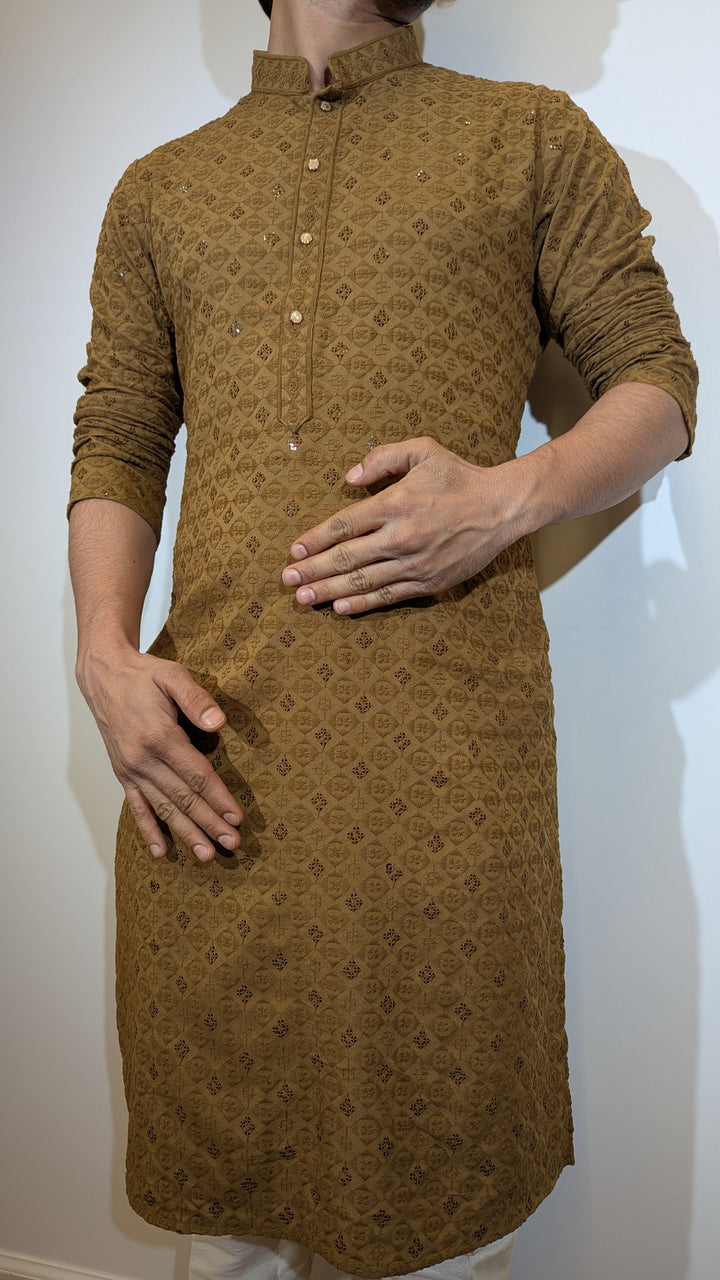 Brown Chikankari Kurta