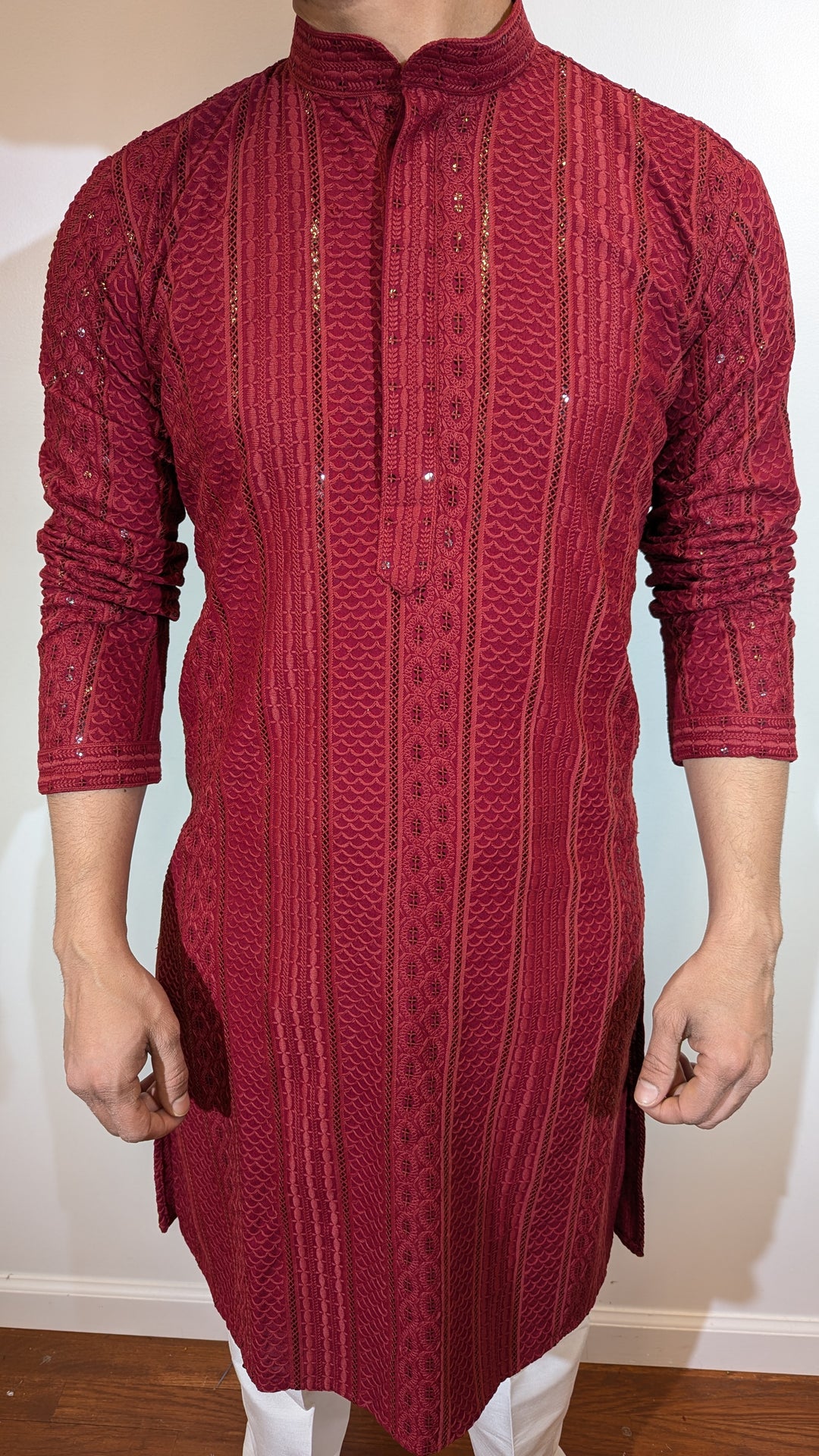 Maroon Chikan Kurta