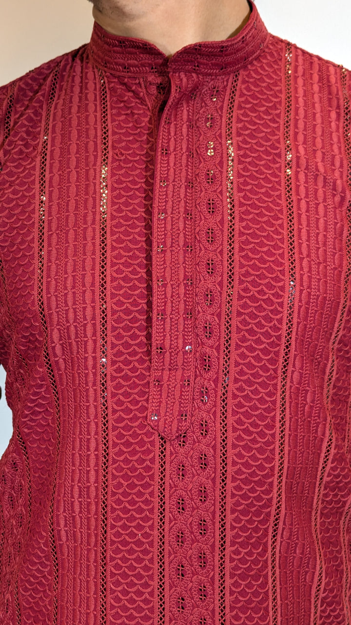 Maroon Chikan Kurta