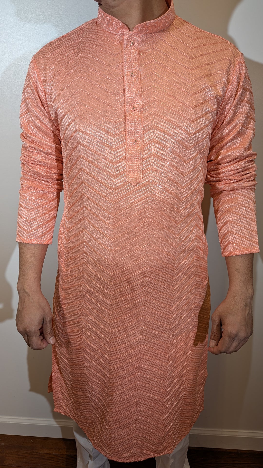 Peach Sequin Kurta (Slim Fit)