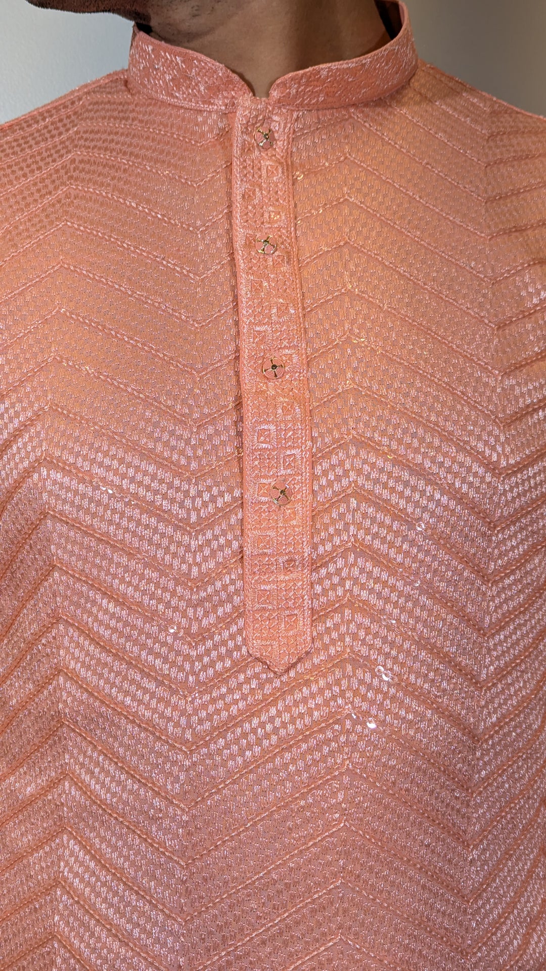 Peach Sequin Kurta (Slim Fit)