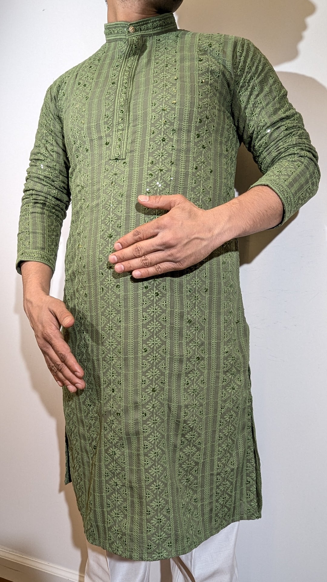 Olive Green Chikan Kurta