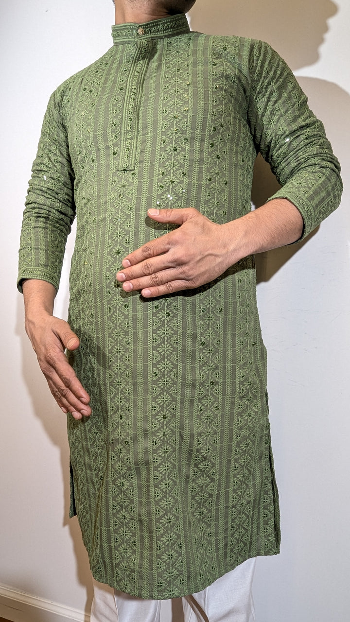 Olive Green Chikan Kurta