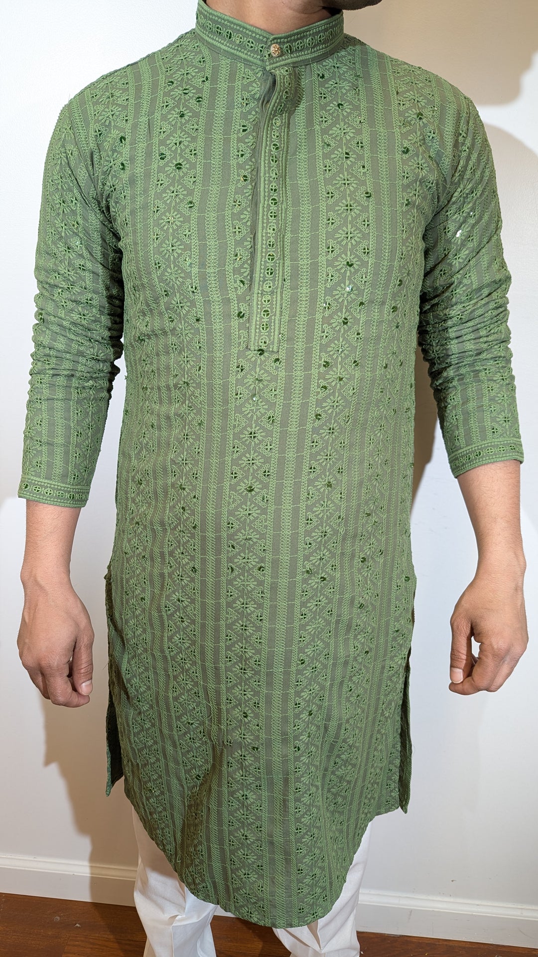 Olive Green Chikan Kurta