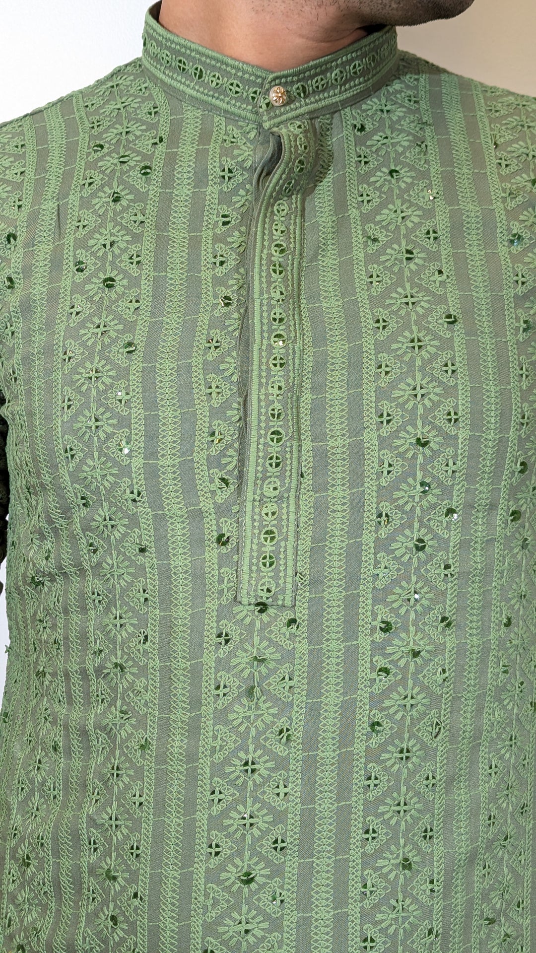 Olive Green Chikan Kurta