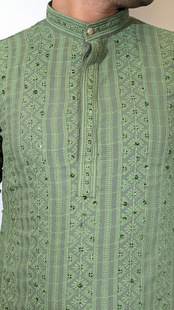 Olive Green Chikan Kurta
