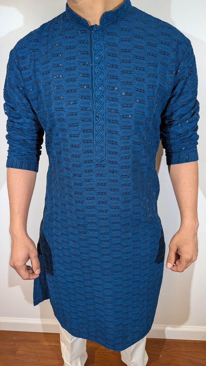 Dark Blue Chikan Kurta