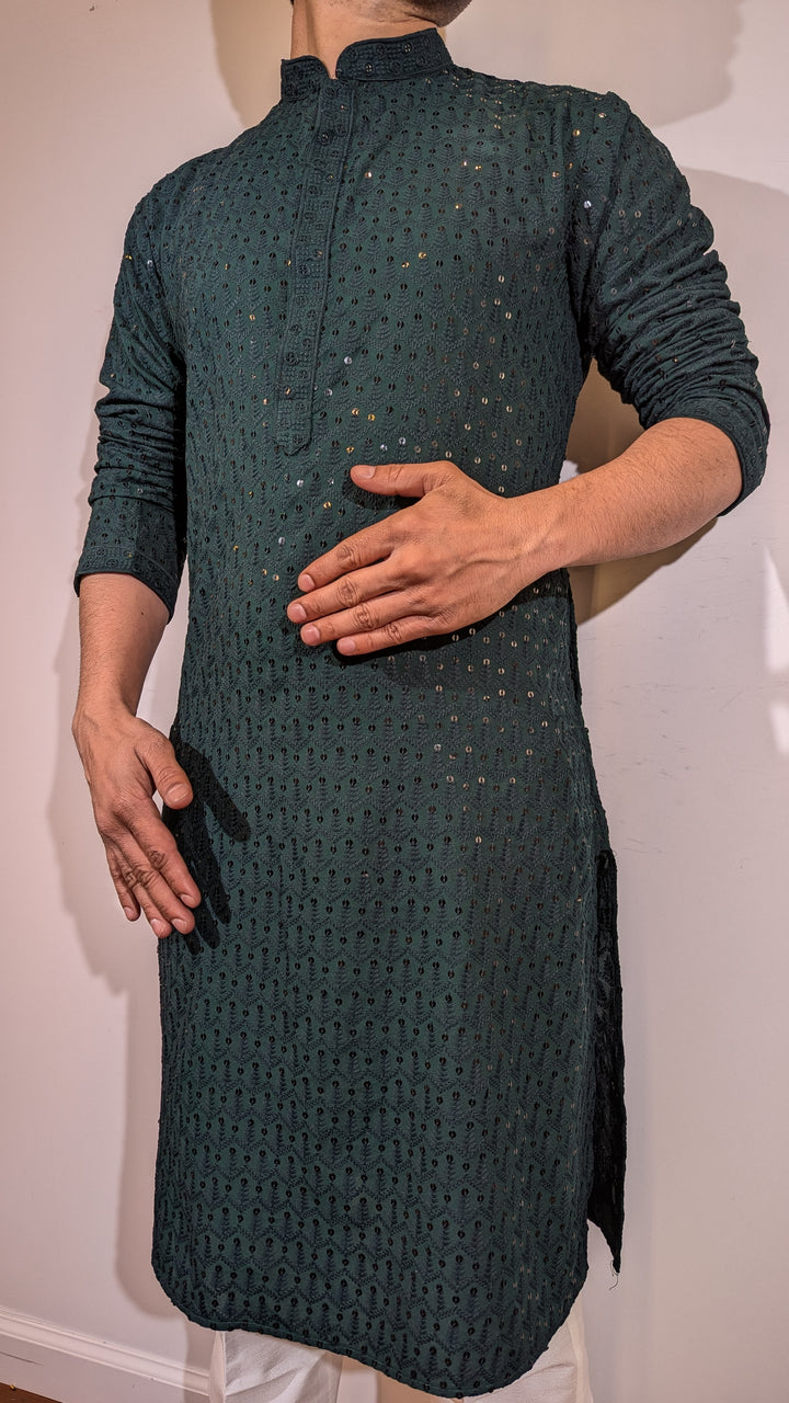 Dark Green Chikankari Kurta
