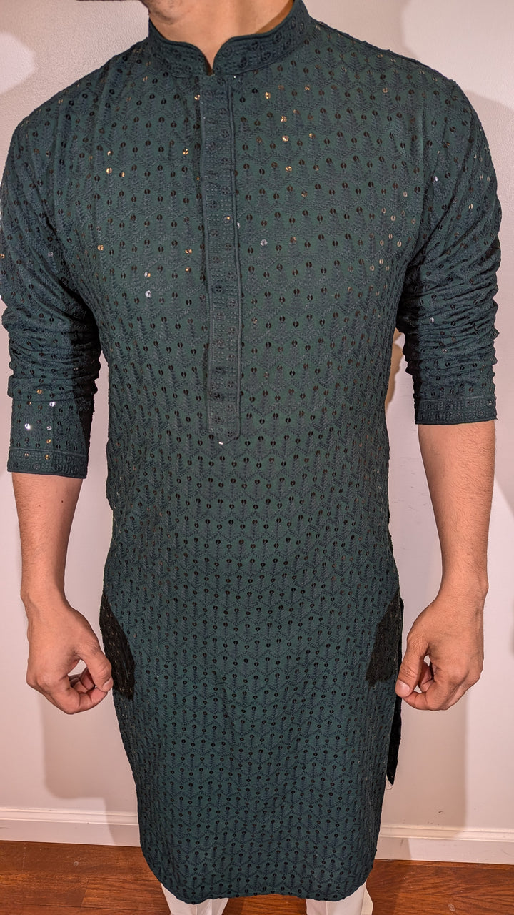 Dark Green Chikankari Kurta