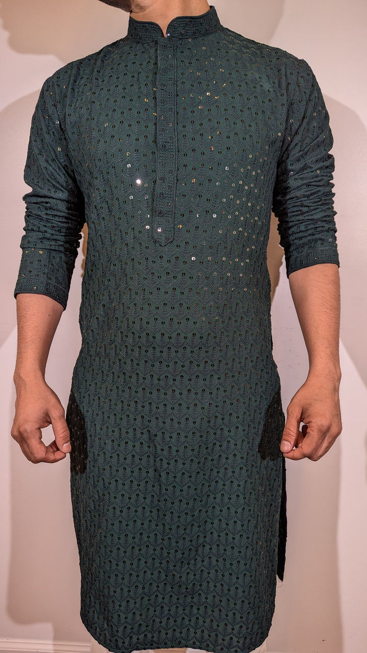 Dark Green Chikankari Kurta