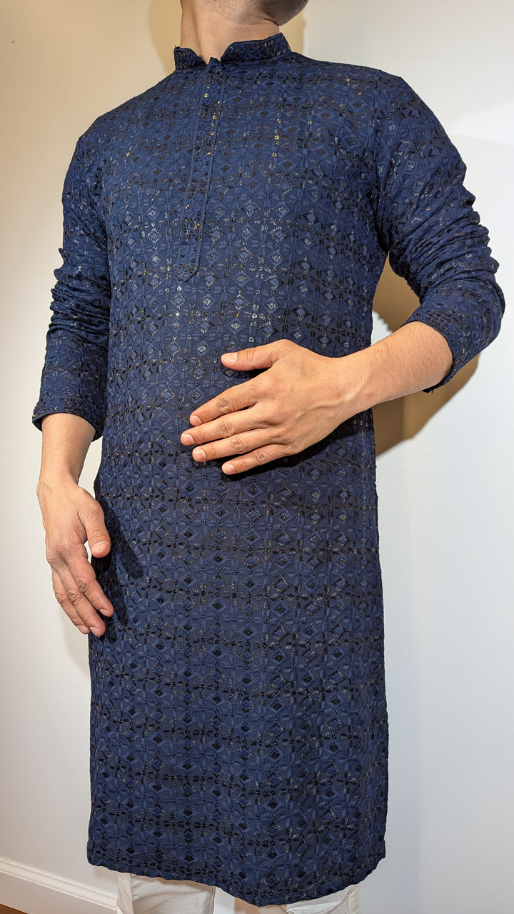 Navy Blue Chikan Kurta