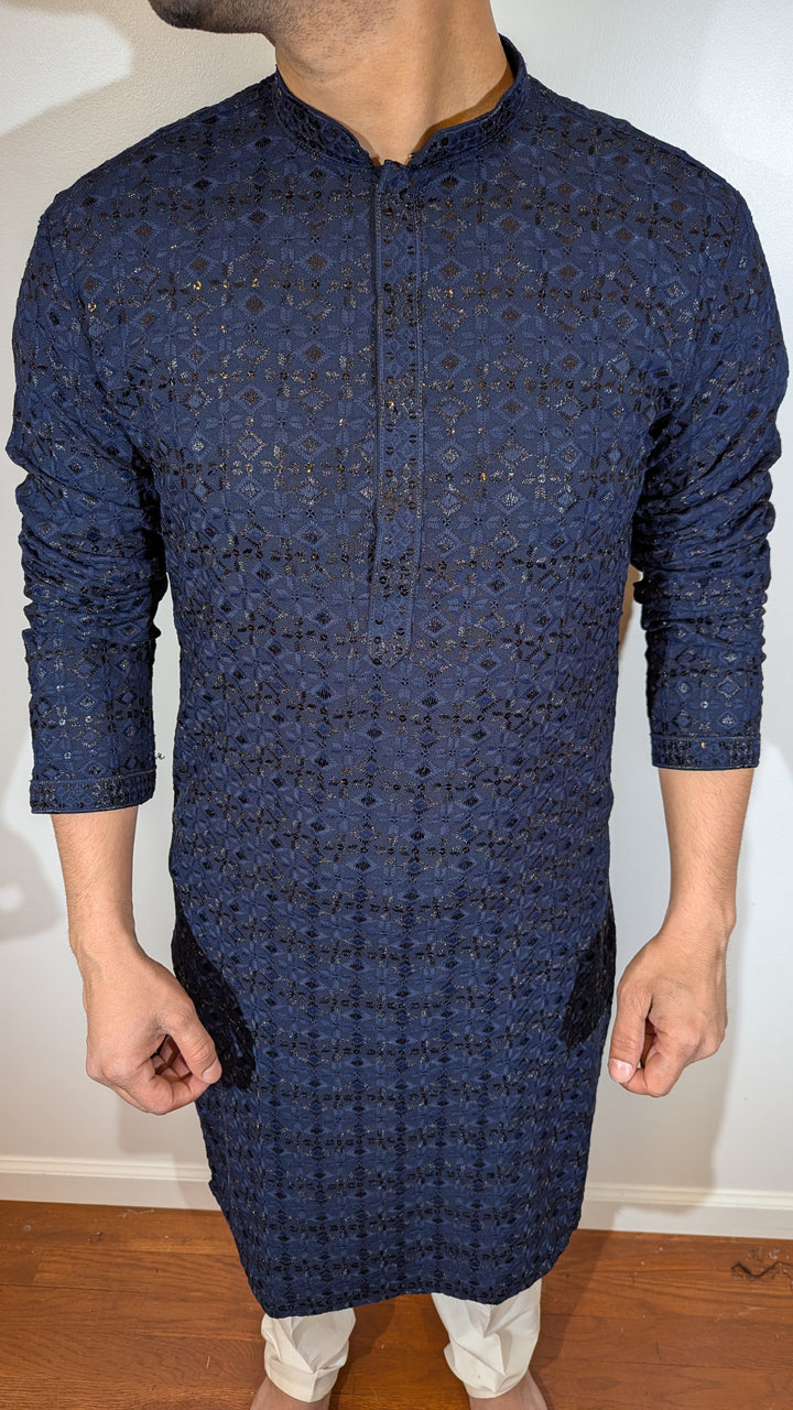 Navy Blue Chikan Kurta