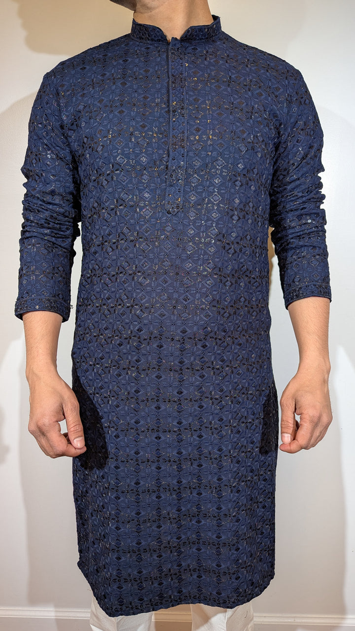 Navy Blue Chikan Kurta