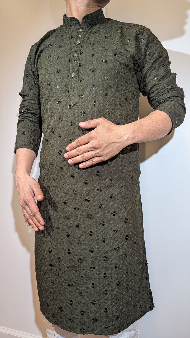 Olive Green Chikan Kurta