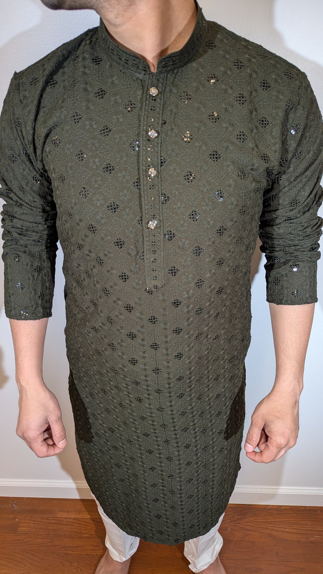 Olive Green Chikan Kurta