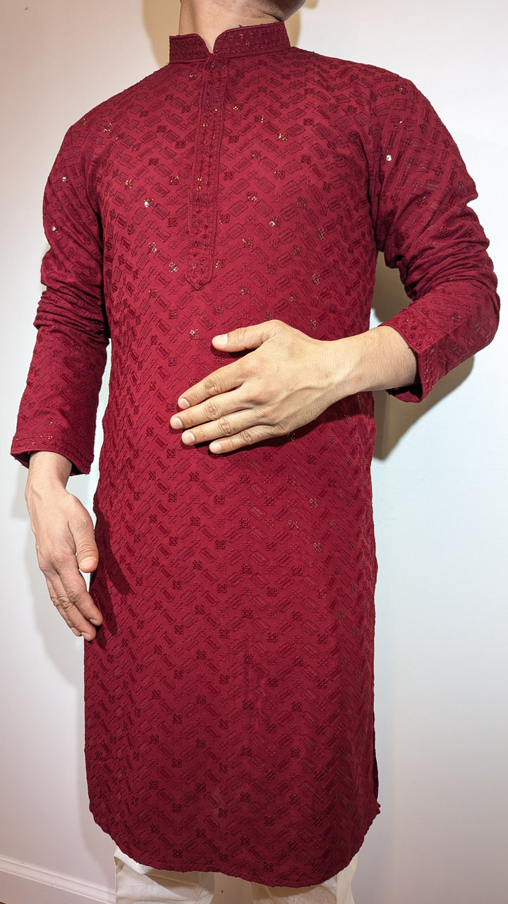 Maroon Chikankari Kurta