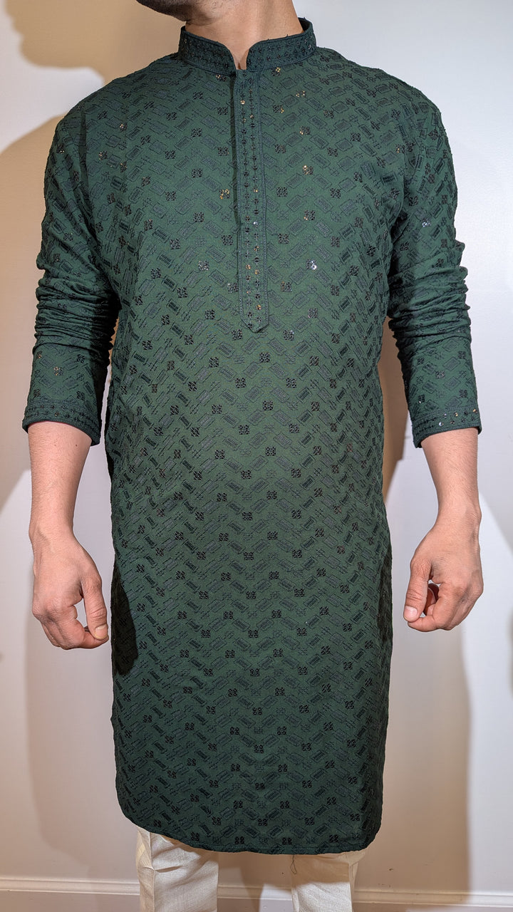 Dark Green Chikankari Kurta